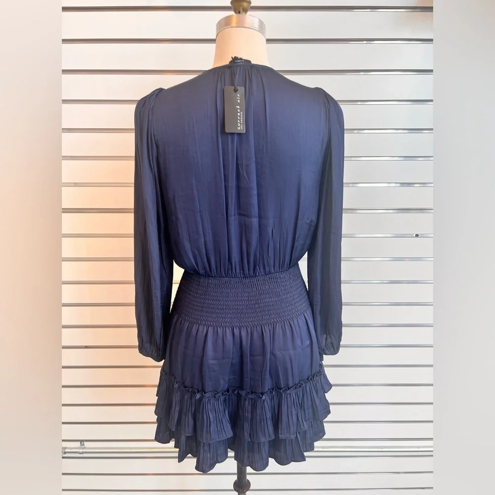 Current Air - Navy Satin Tiered Mini Dressy Dress - Picture 5 of 16